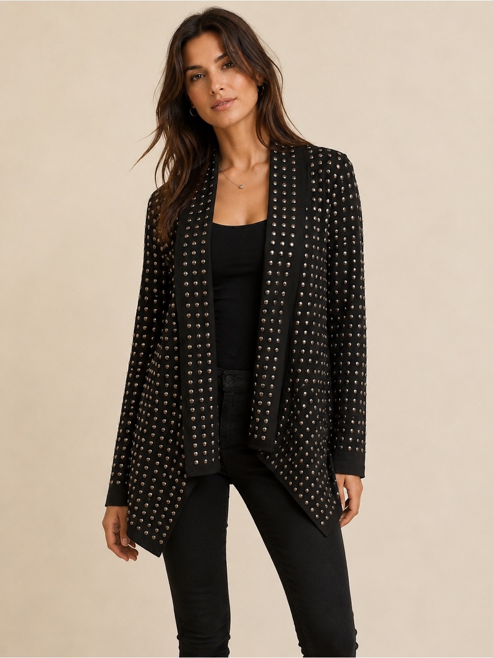 Blaque Label Black Open-Front Studded Cardigan
